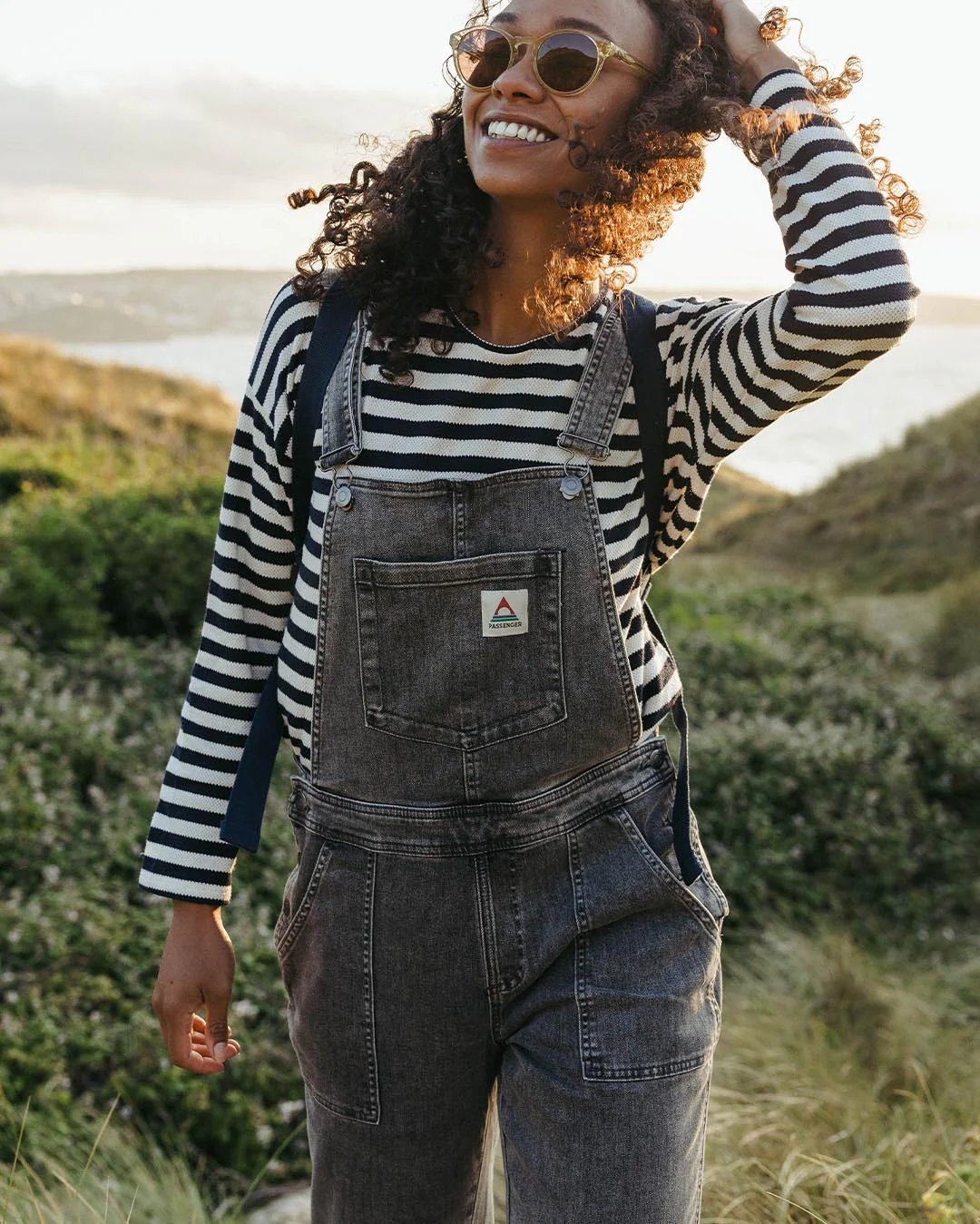 Roamist Organic Cotton Dungarees - Washed Black Denim
