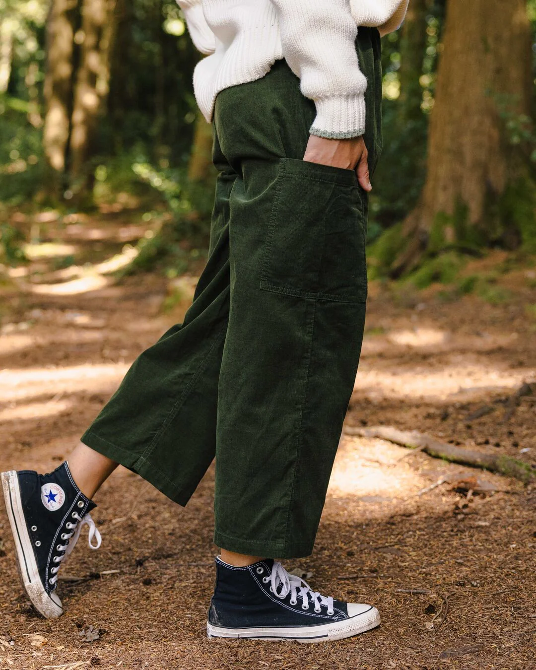 Someday Organic Cotton Corduroy Cropped Trouser - Fir Tree