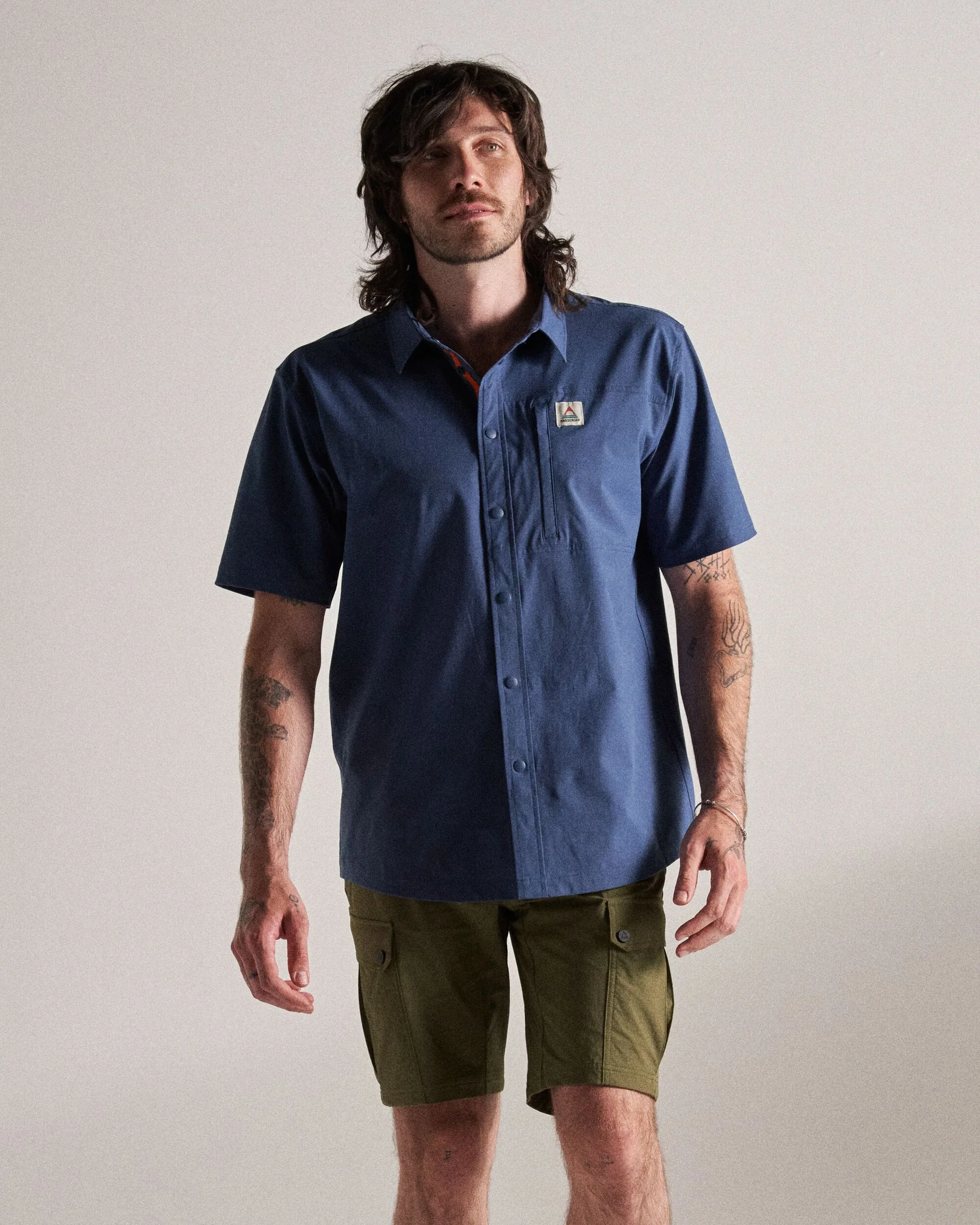 Traveller Short Sleeve Stretch Shirt - Dark Denim